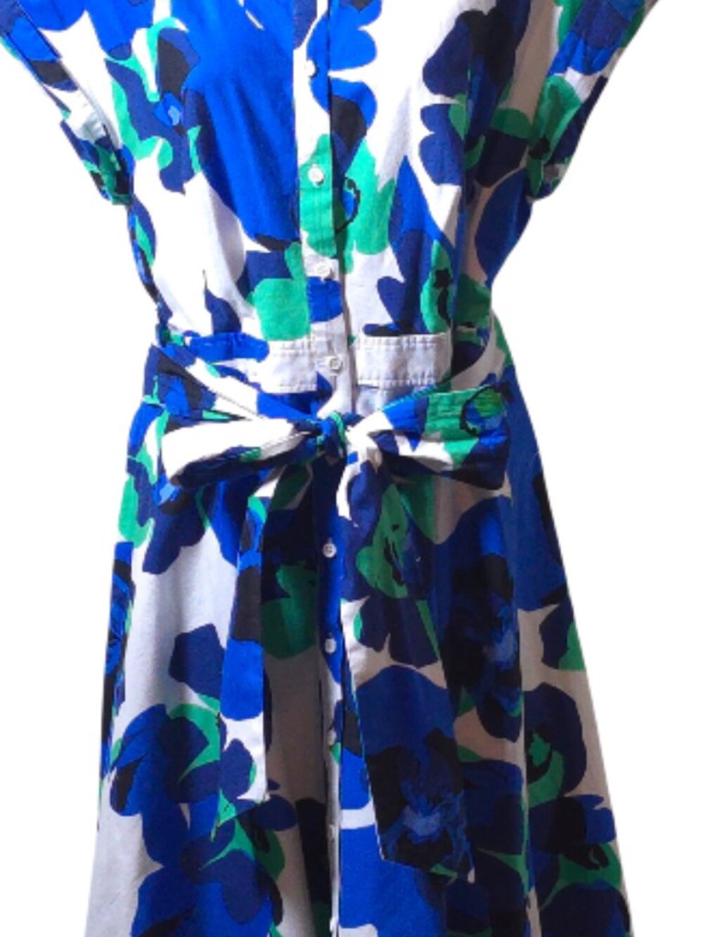 Eliza J Blue Floral Shirt Dress Size 12 Cotton Tie Waist Button Front Midi - Picture 5 of 13
